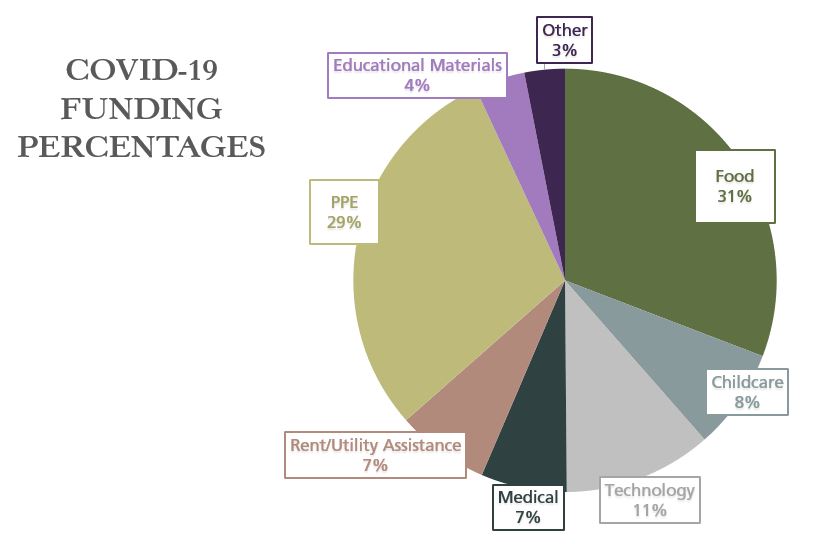 Pie chart showing percentage of funding for COVID-19 relief grants.